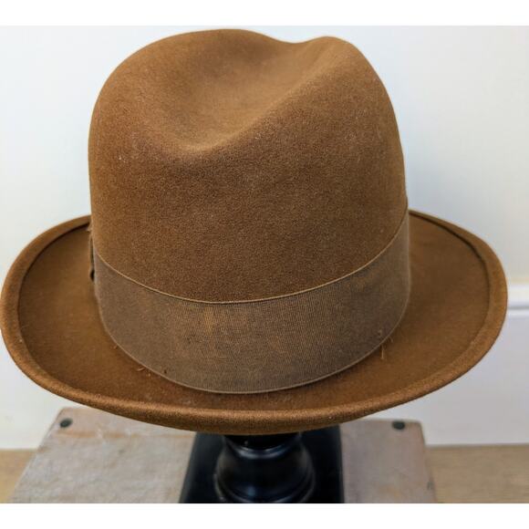 Vintage Stetson Men's Mallory Saddle Brown Caramel Wool "Furlana" Fedora Size 7 - Picture 7 of 11